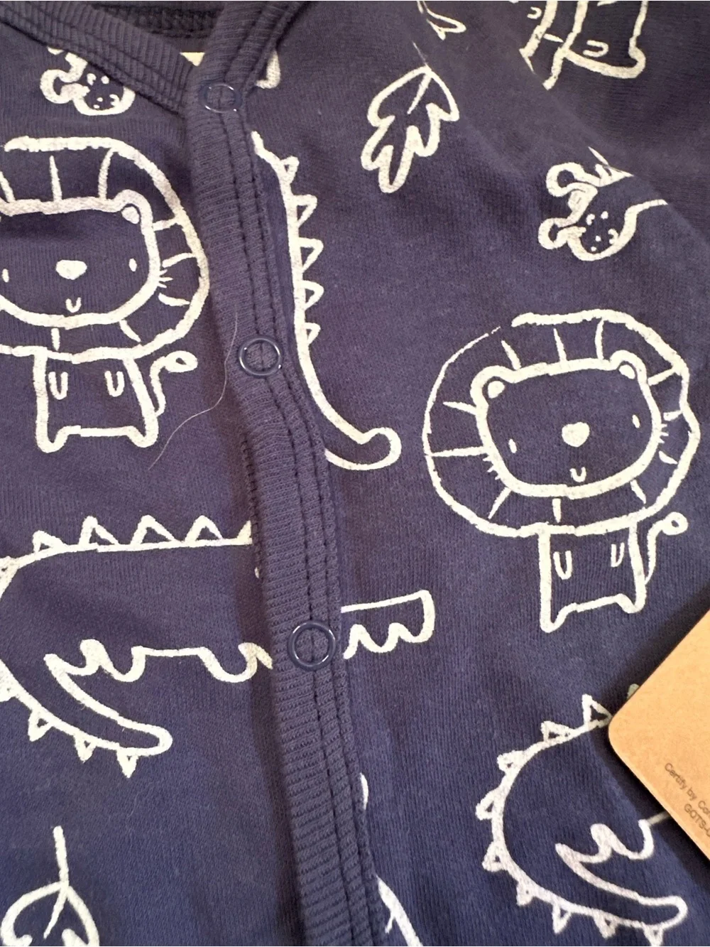 Sterling Baby Navy Organic Cotton Footie with Lion & Crocodile Print